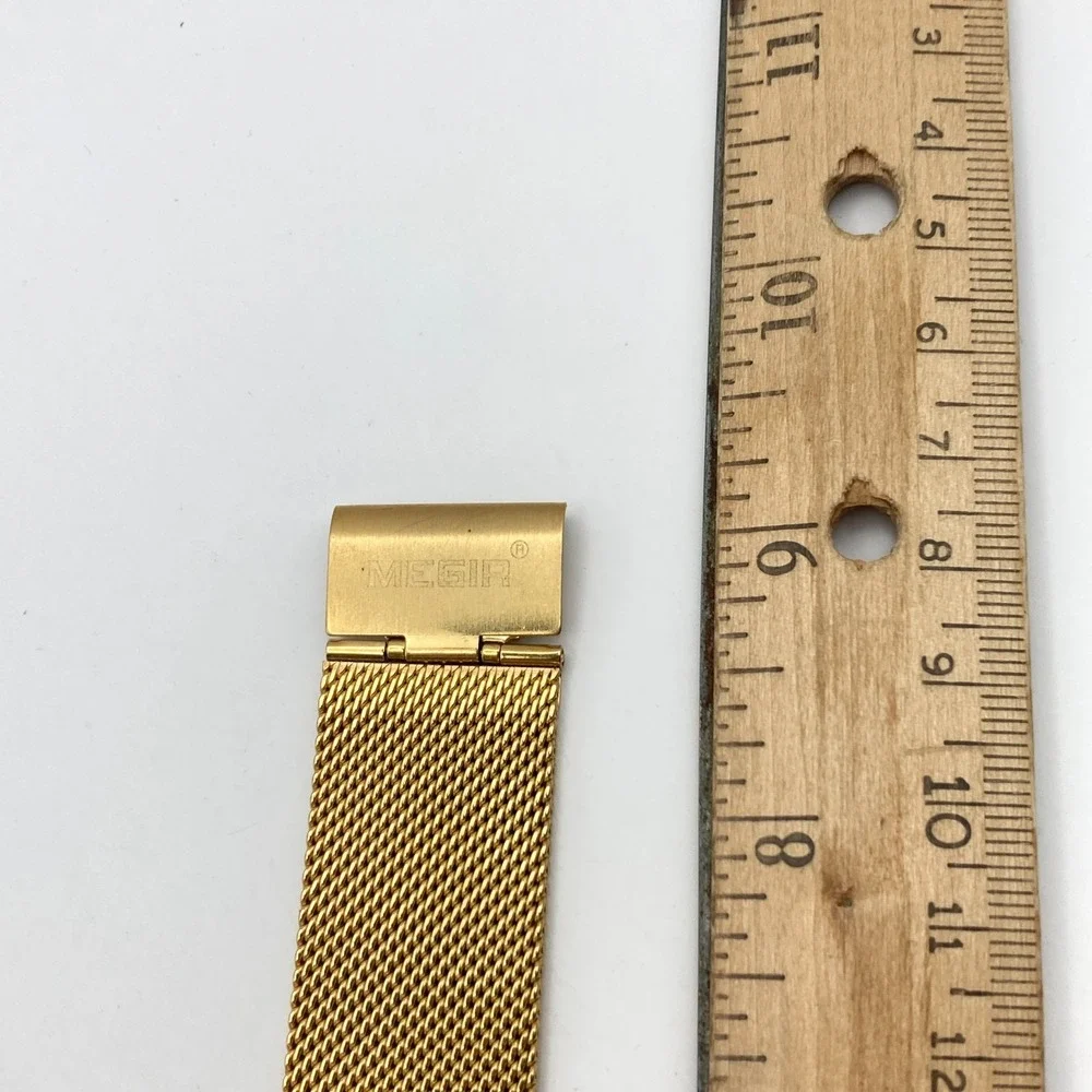 Megir Men's Chronograph Watch 43mm Gold Tone Date Mesh Band WR New Battery